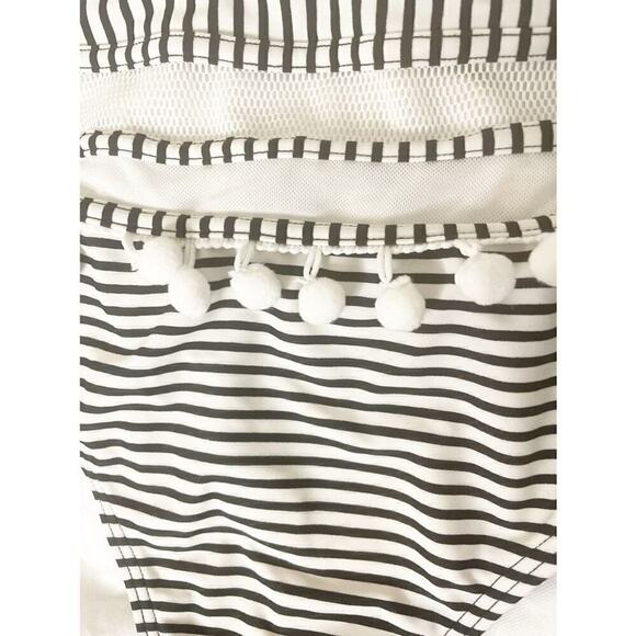 NWOT COCOSHIP Mesh Striped High Waist Bikini Set Tassel Trim Top Halter Swimsuit - Picture 4 of 4